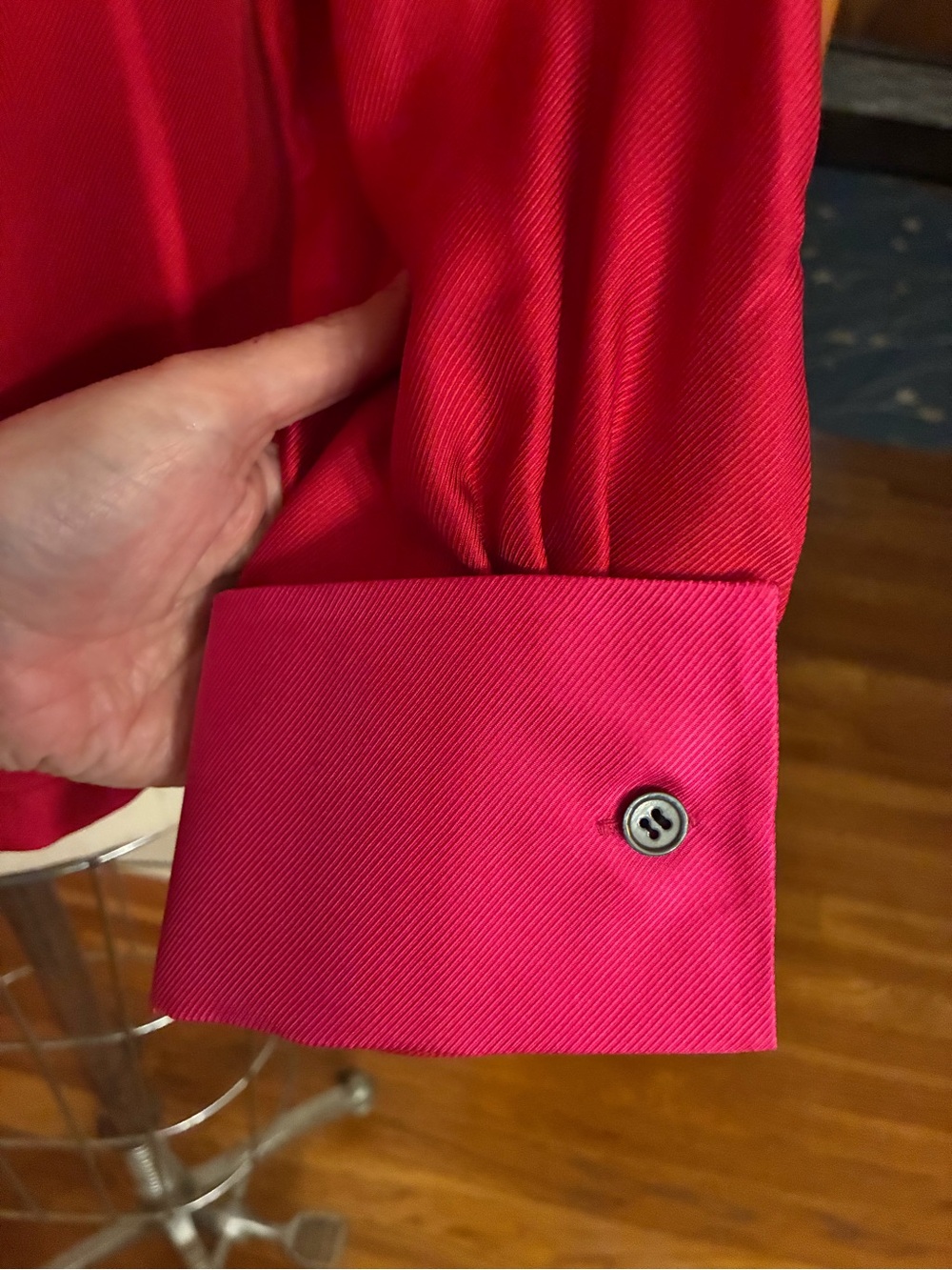 Loulou de la Falaise Cherry Red & Deep Fuchsia Textured “Boyfriend” Button Down - Picture 6 of 8